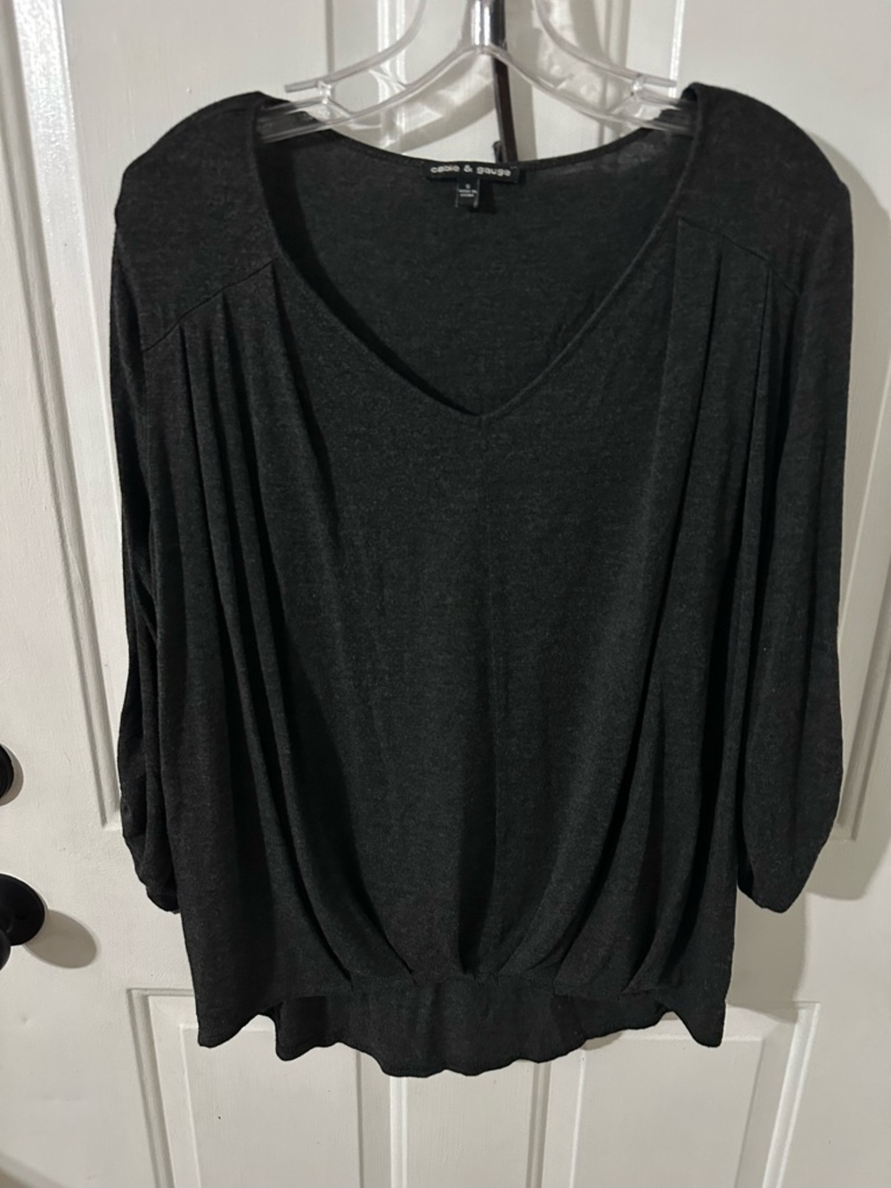 Cable & Gauge Charcoal Gray V-Neck Draped Women's Top